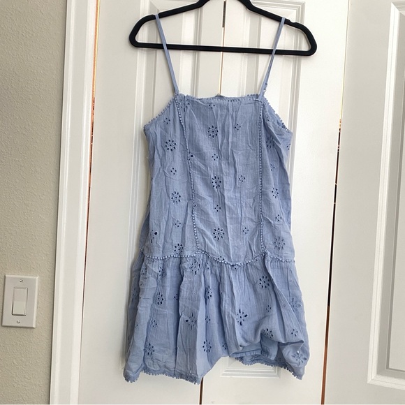 Aerie light Blue eyelet beach coverup mini dress cotton S - Picture 3 of 6